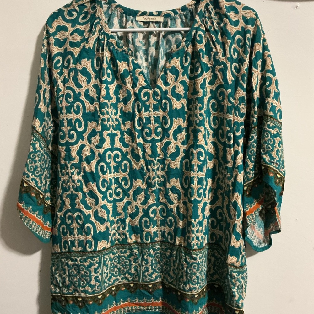 Elegant Teal Patterned Blouse